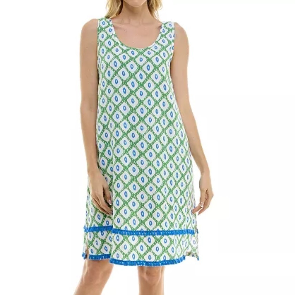 Roudelain Women's Printed Tassel-Trim Tank Nightgown Size MEDIUM - New with tags